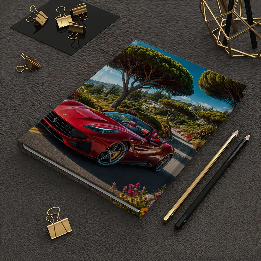 Ferrari Portofino Red on Coastal Road – Notebooks