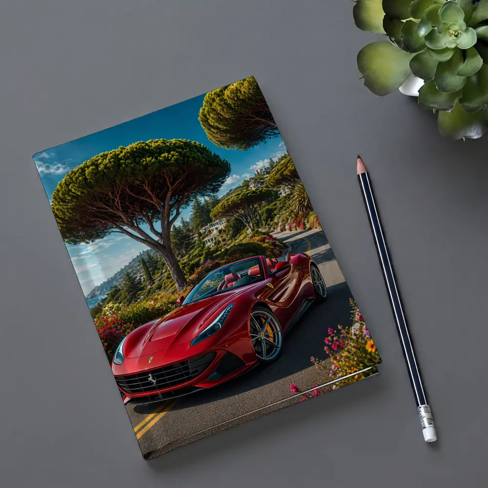 Ferrari Portofino Red on Coastal Road – Notebooks