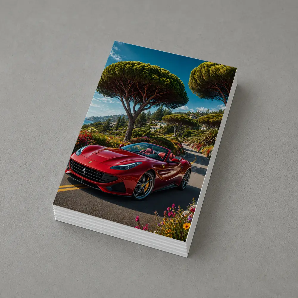 Ferrari Portofino Red on Coastal Road – Postcards