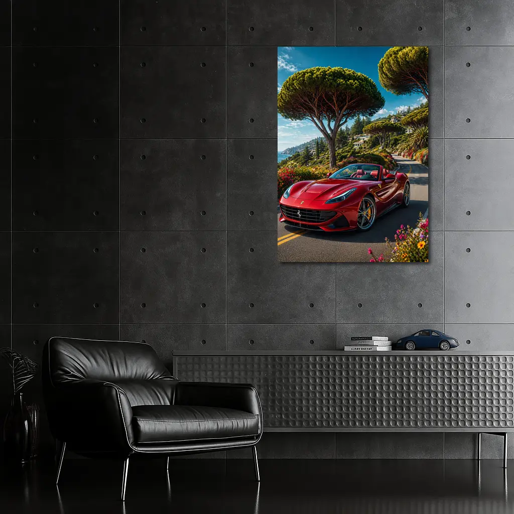 Ferrari Portofino Red on Coastal Road – Wall Art