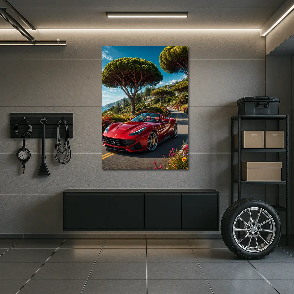Ferrari Portofino Red on Coastal Road – Wall Art