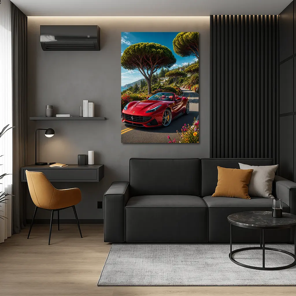 Ferrari Portofino Red on Coastal Road – Wall Art