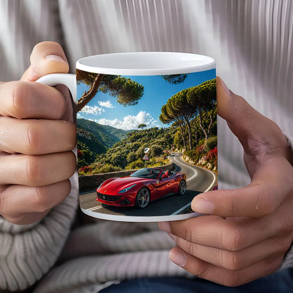 Ferrari Portofino Red Convertible Coastal Road Drive – Mugs