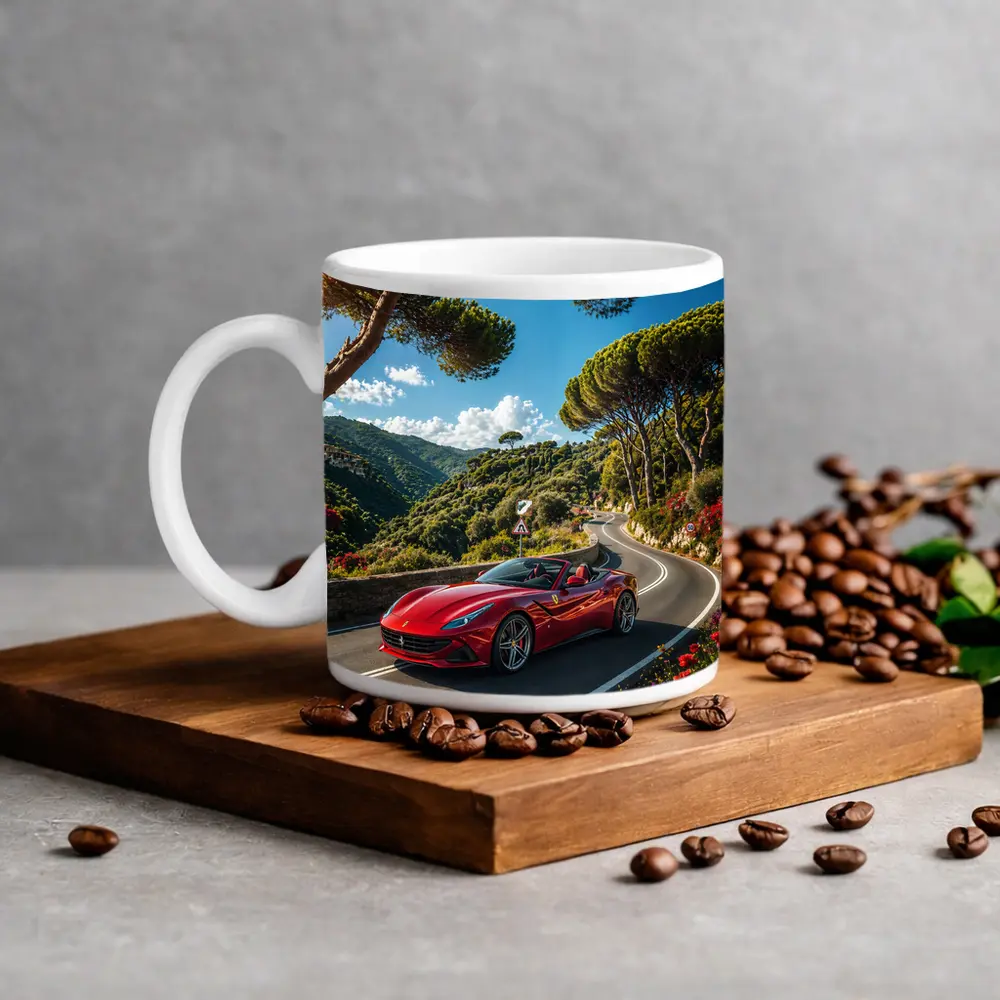 Ferrari Portofino Red Convertible Coastal Road Drive – Mugs