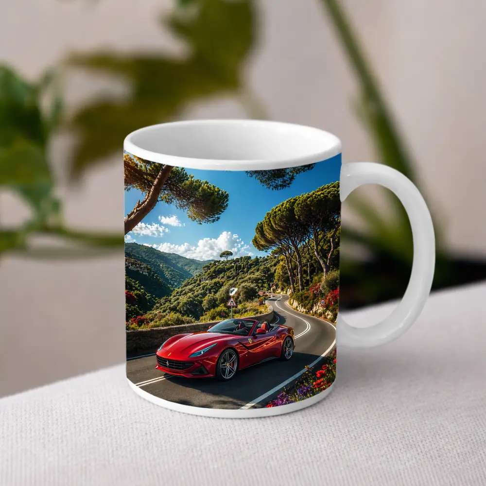 Ferrari Portofino Red Convertible Coastal Road Drive – Mugs