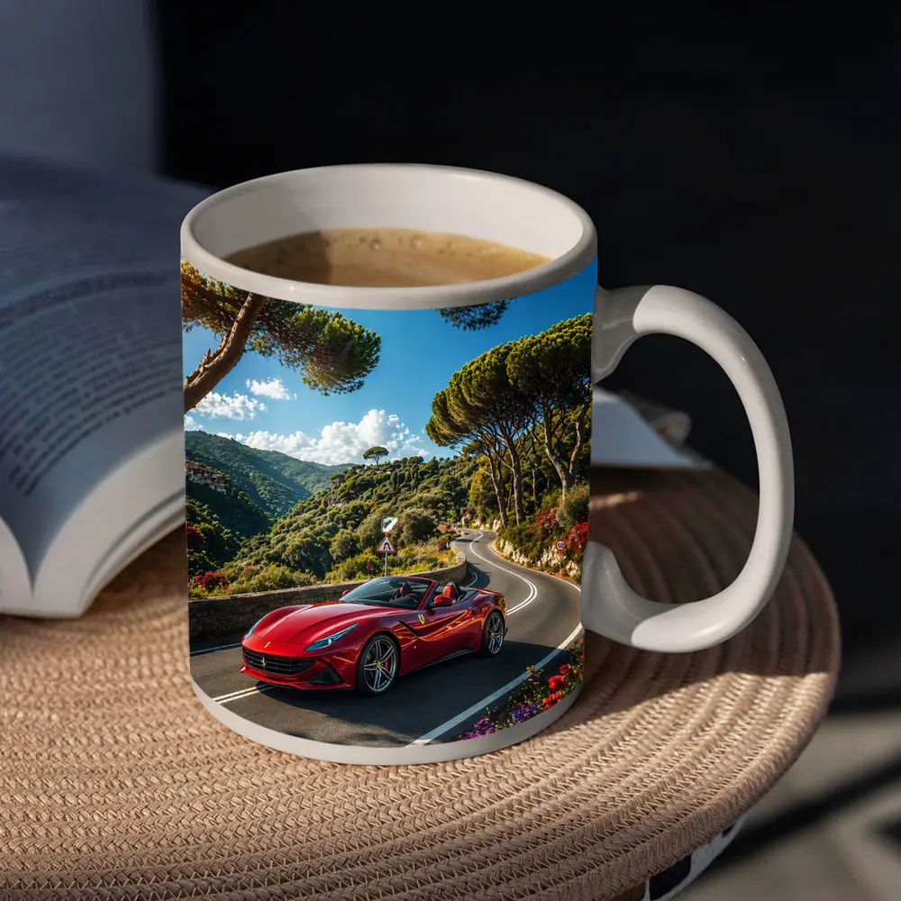 Ferrari Portofino Red Convertible Coastal Road Drive – Mugs