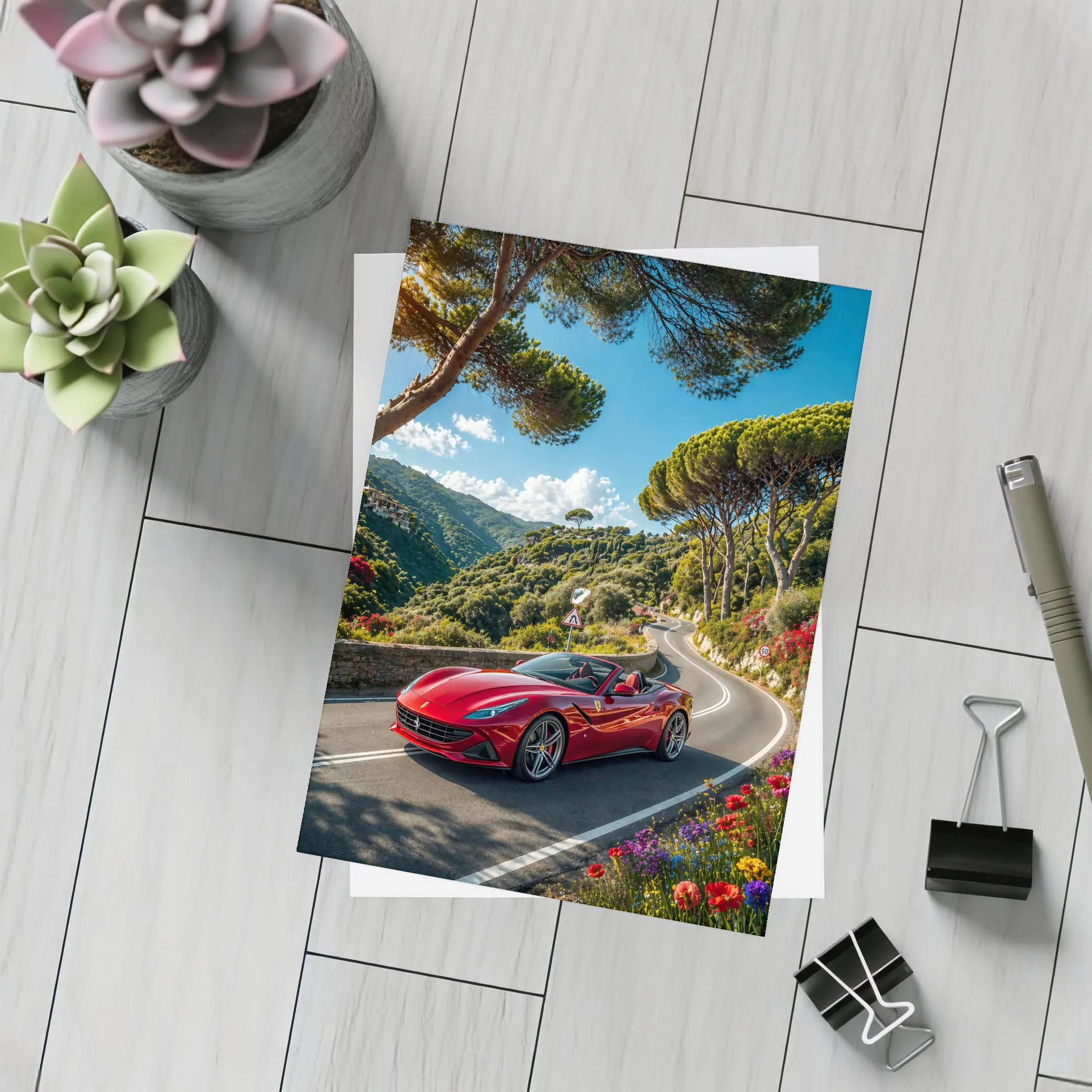 Ferrari Portofino Red Convertible Coastal Road Drive – Postcards
