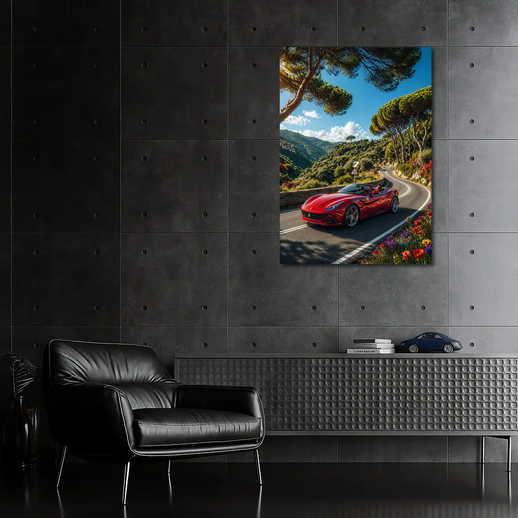 Ferrari Portofino Red Convertible Coastal Road Drive – Wall Art