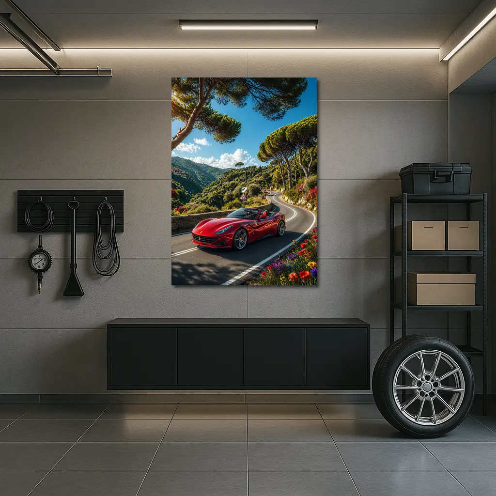 Ferrari Portofino Red Convertible Coastal Road Drive – Wall Art