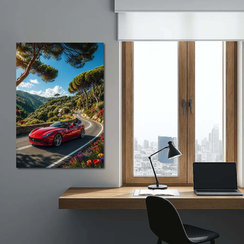 Ferrari Portofino Red Convertible Coastal Road Drive – Wall Art