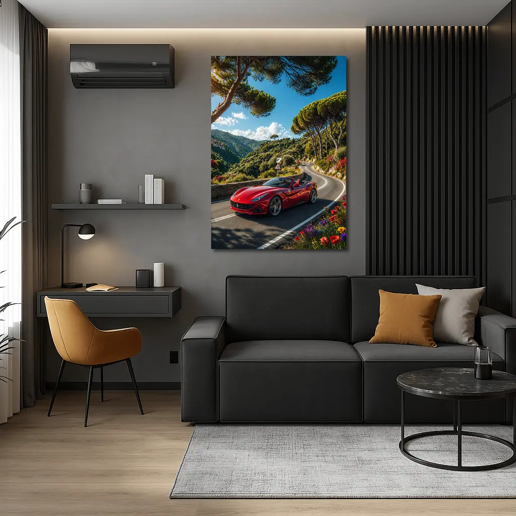 Ferrari Portofino Red Convertible Coastal Road Drive – Wall Art