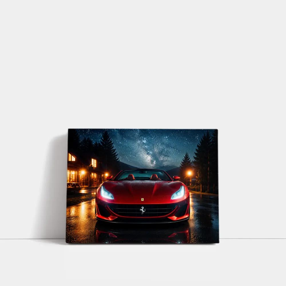 Ferrari Portofino Red Under Starry Night Sky – Wall Art