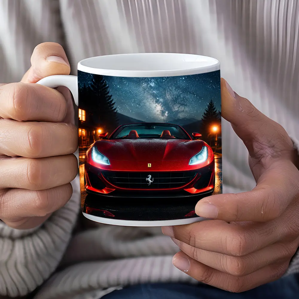 Ferrari Portofino Red Under Starry Night Sky – Mugs