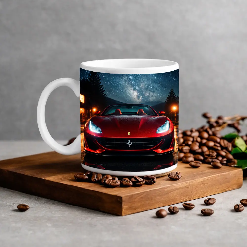 Ferrari Portofino Red Under Starry Night Sky – Mugs