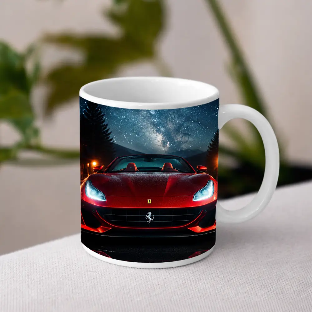 Ferrari Portofino Red Under Starry Night Sky – Mugs
