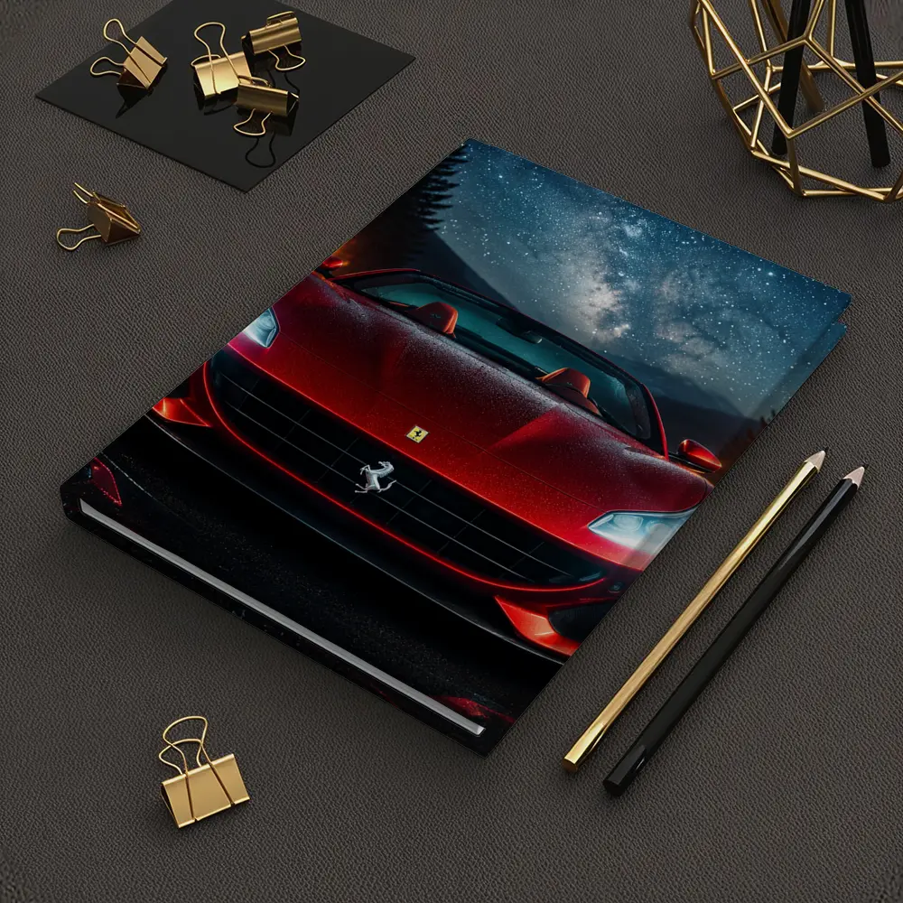 Ferrari Portofino Red Under Starry Night Sky – Notebooks