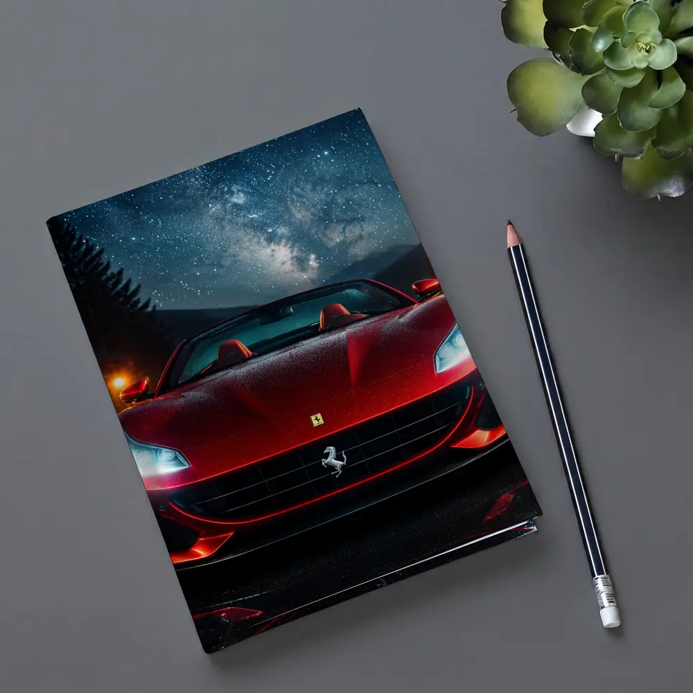Ferrari Portofino Red Under Starry Night Sky – Notebooks