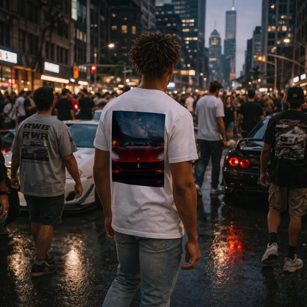 Ferrari Portofino Red Under Starry Night Sky – T-Shirts
