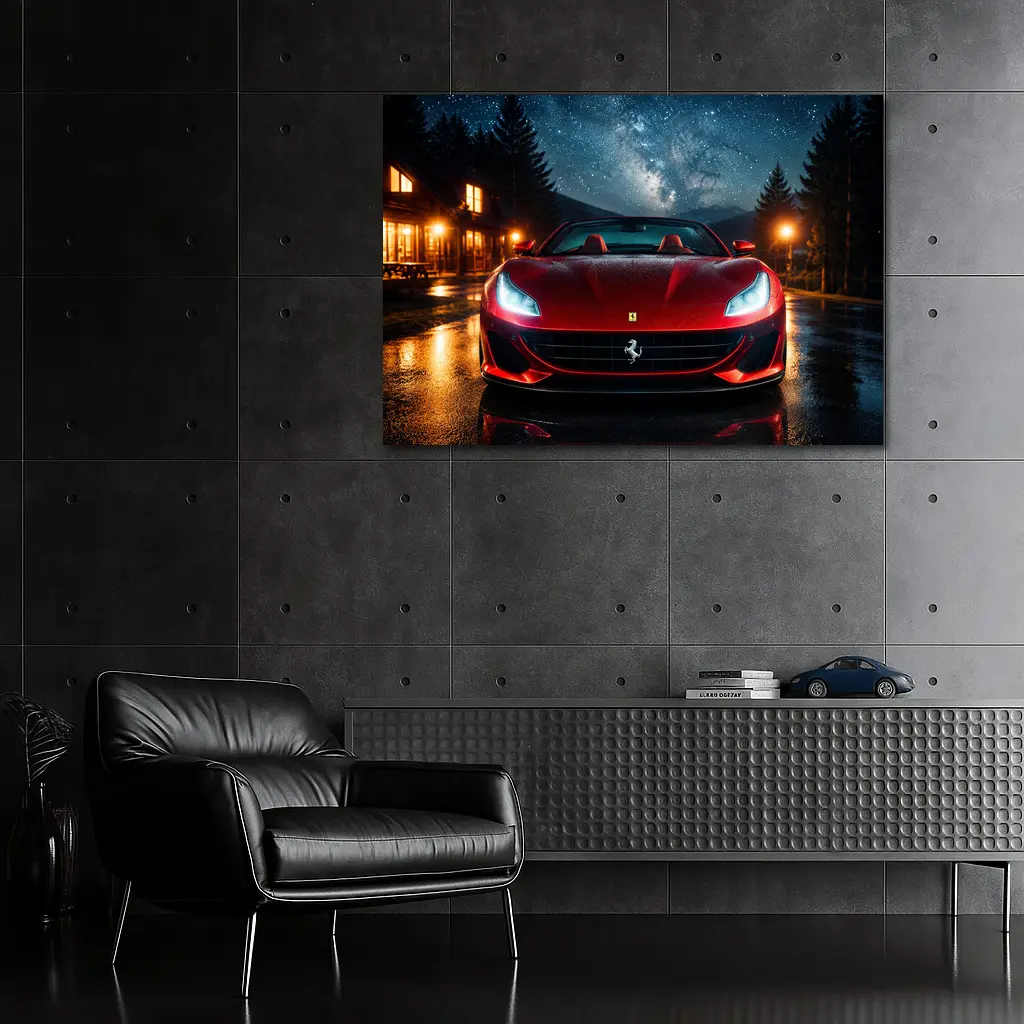 Ferrari Portofino Red Under Starry Night Sky – Wall Art
