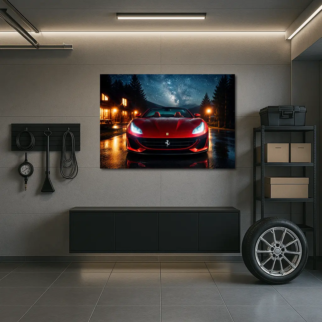 Ferrari Portofino Red Under Starry Night Sky – Wall Art