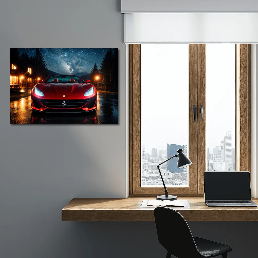 Ferrari Portofino Red Under Starry Night Sky – Wall Art