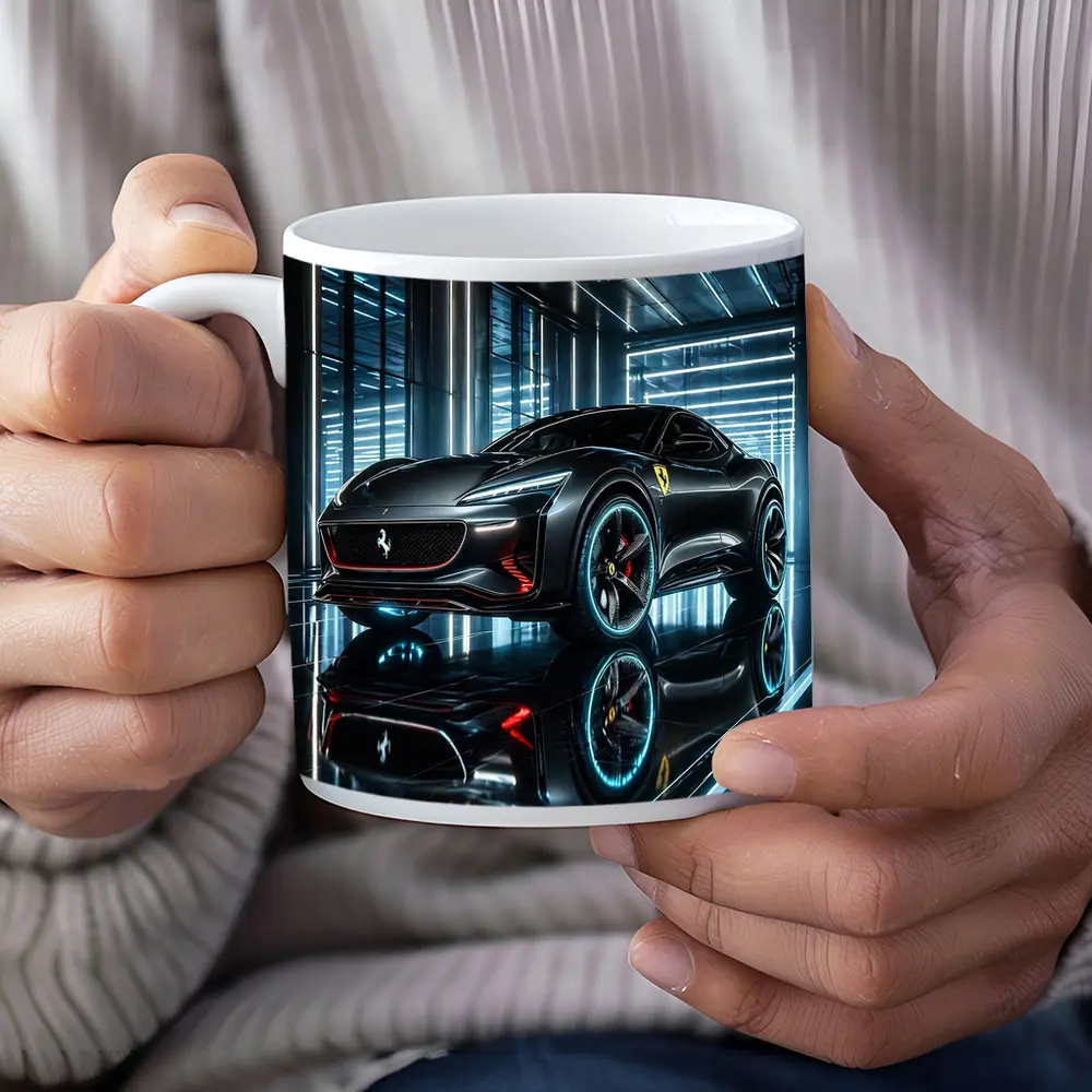Ferrari Purosangue Black Neon Showroom Night – Mugs