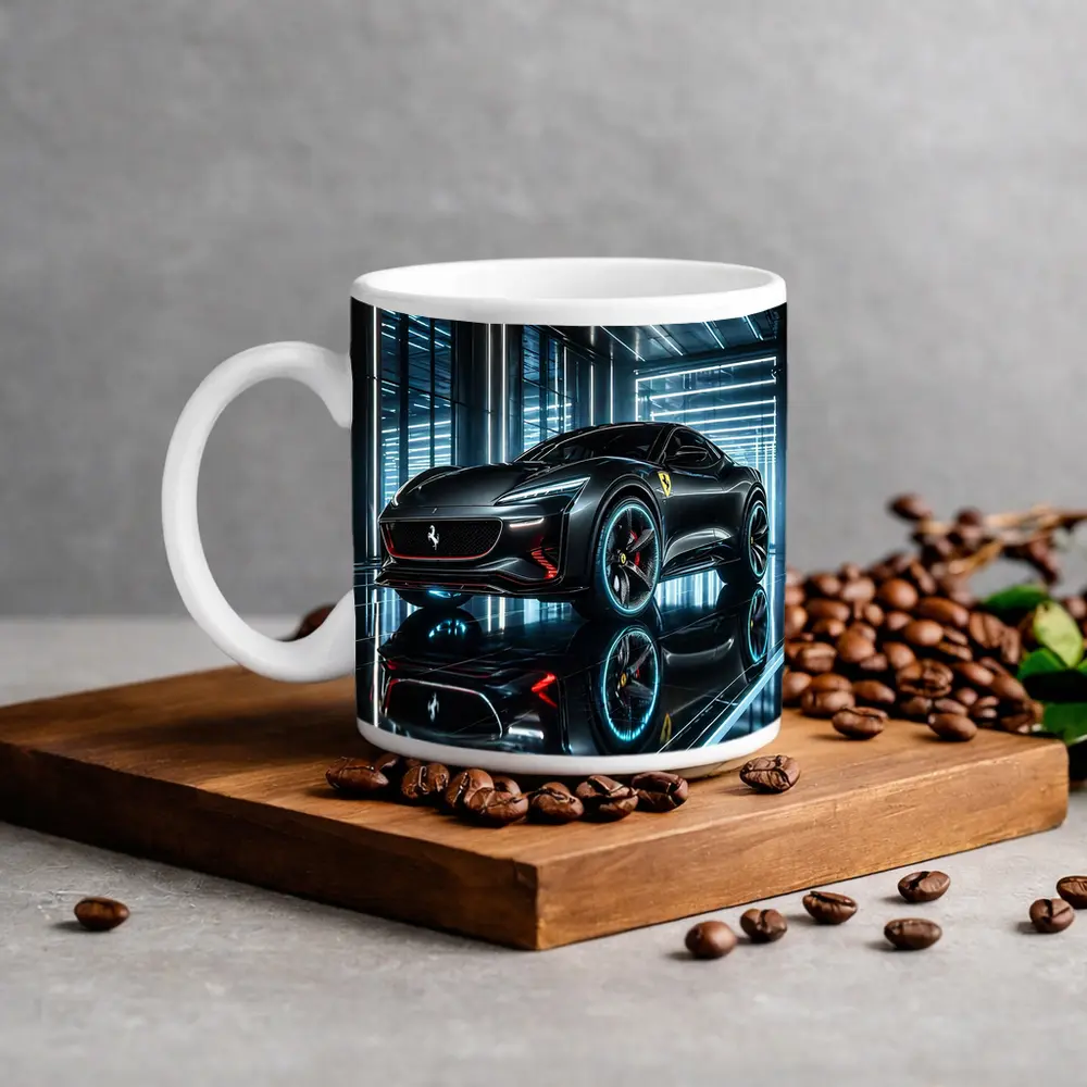 Ferrari Purosangue Black Neon Showroom Night – Mugs
