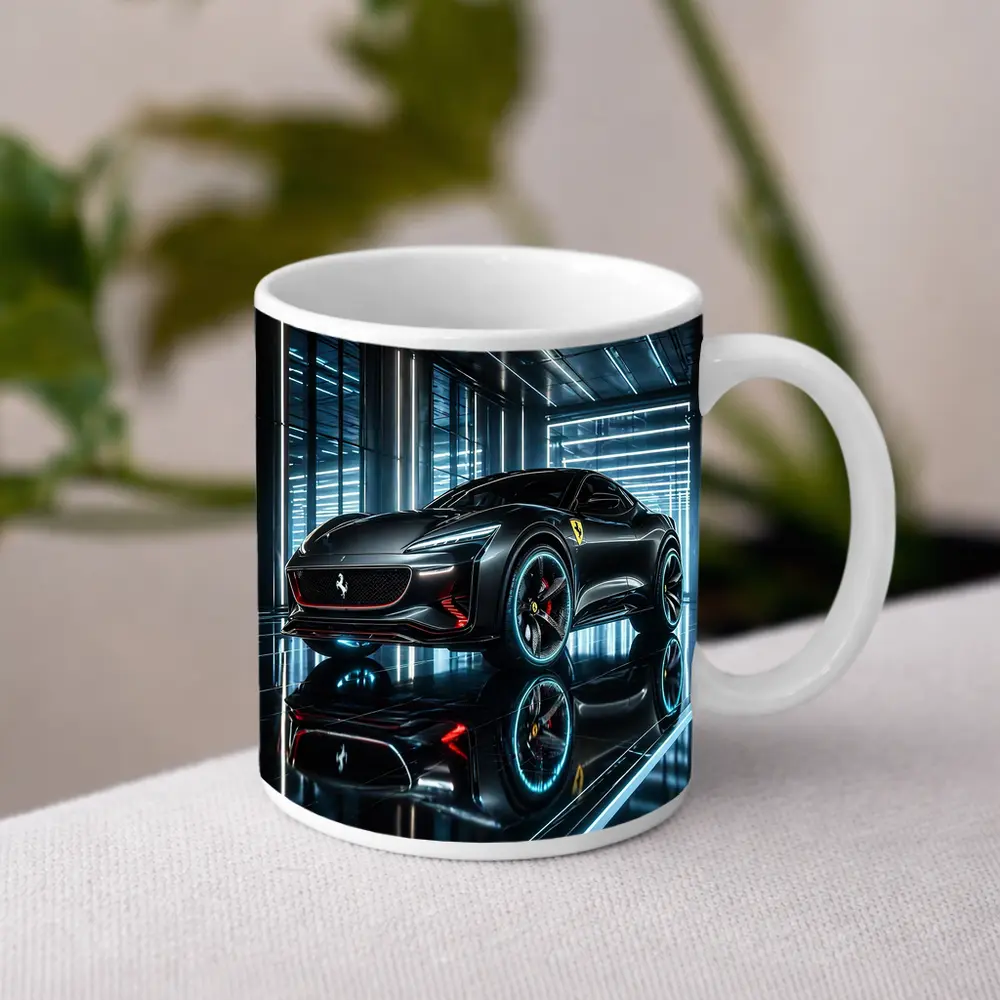 Ferrari Purosangue Black Neon Showroom Night – Mugs