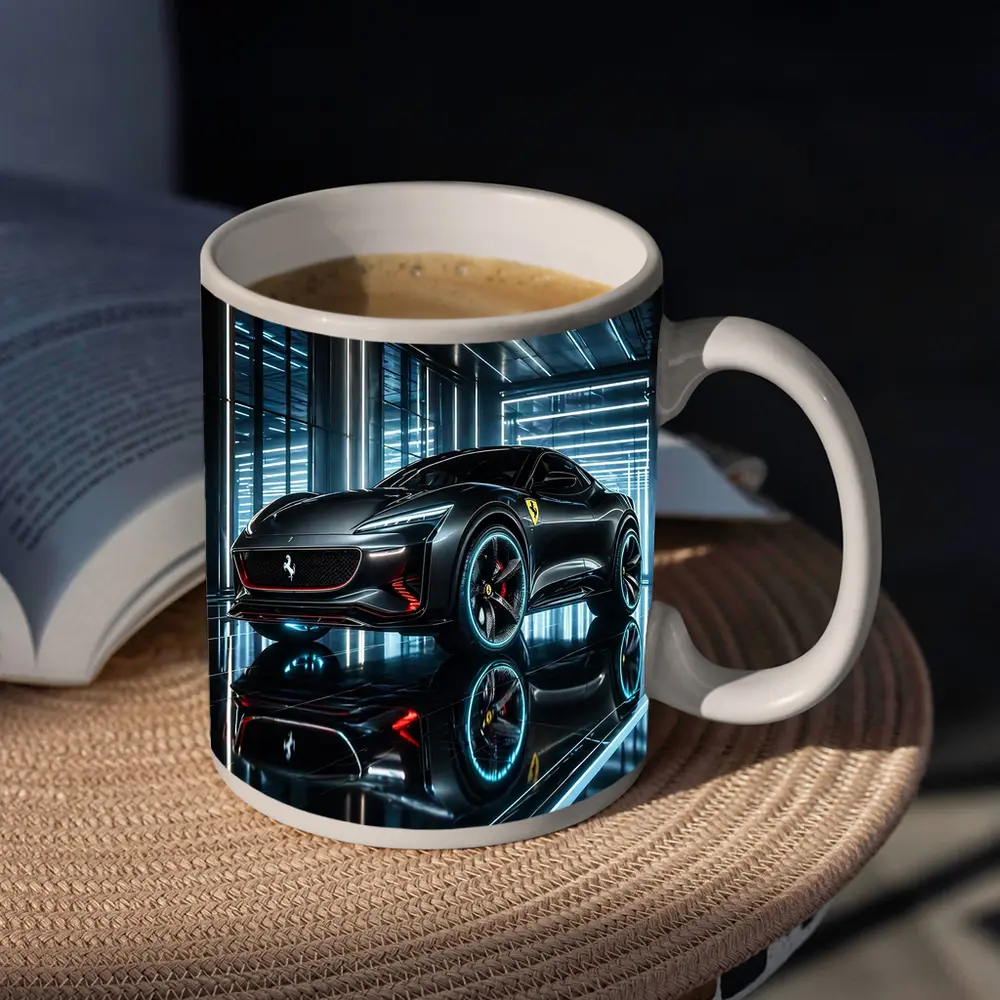 Ferrari Purosangue Black Neon Showroom Night – Mugs