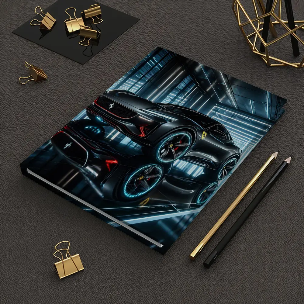 Ferrari Purosangue Black Neon Showroom Night – Notebooks