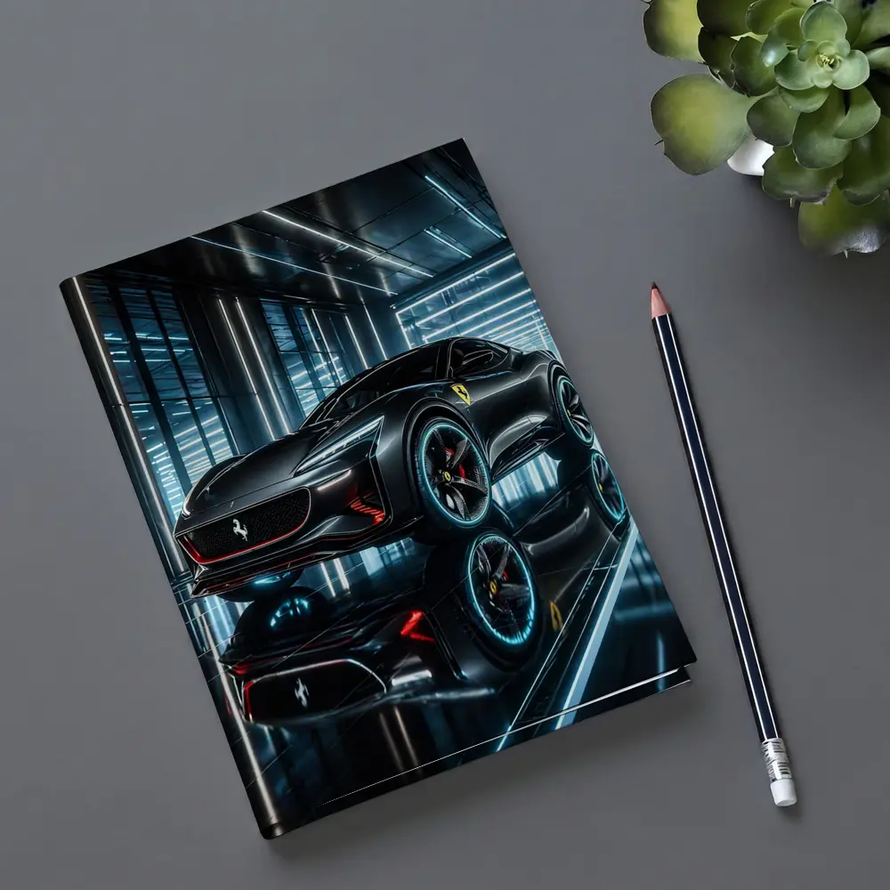 Ferrari Purosangue Black Neon Showroom Night – Notebooks