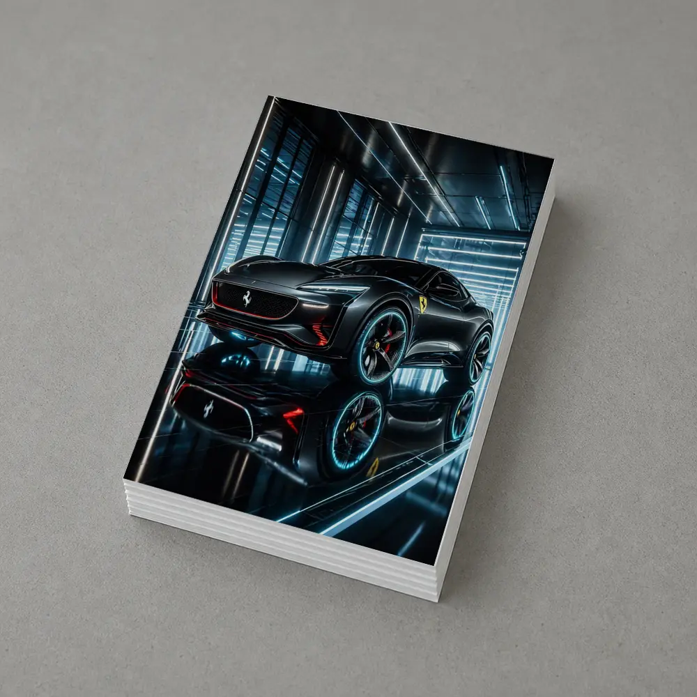 Ferrari Purosangue Black Neon Showroom Night – Postcards