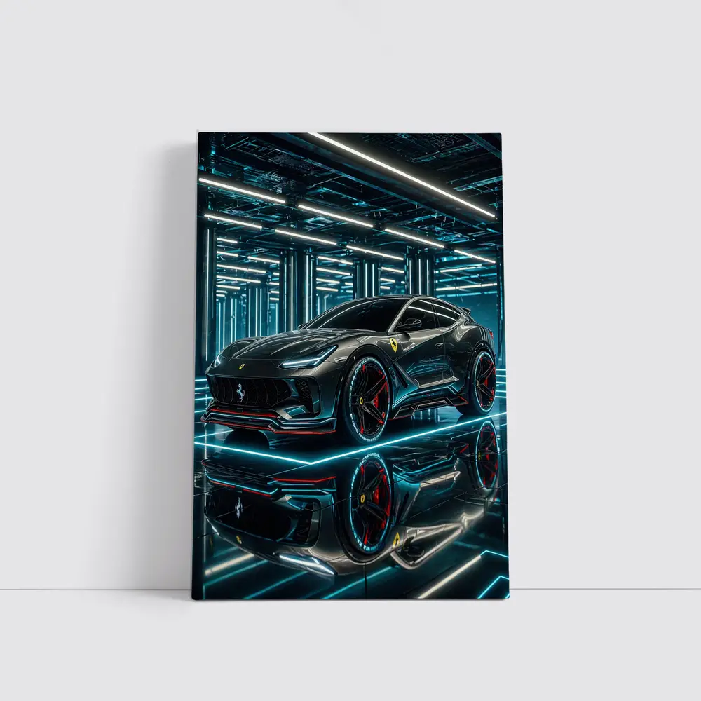 Ferrari Purosangue Black Neon Futuristic Garage – Wall Art