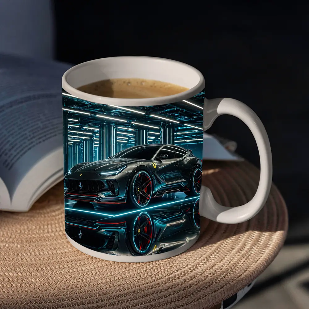 Ferrari Purosangue Black Neon Futuristic Garage – Mugs