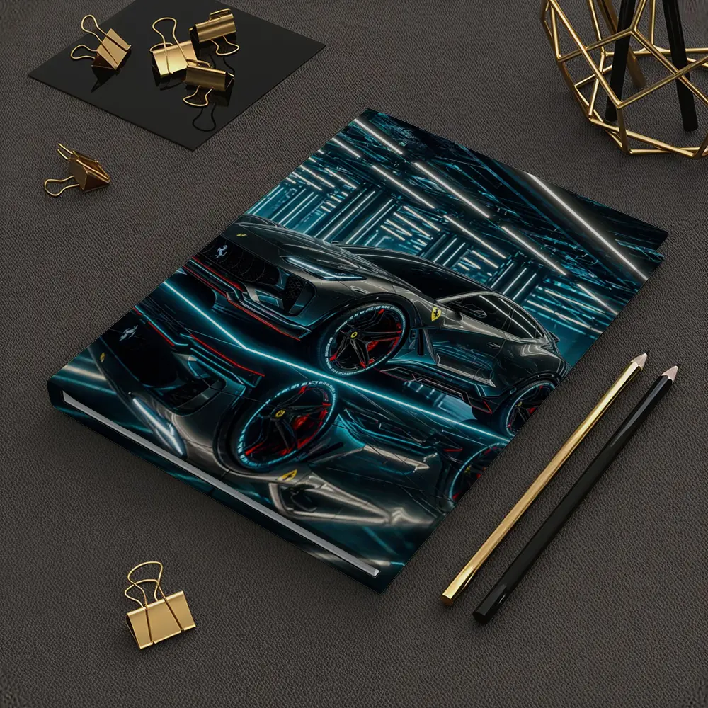 Ferrari Purosangue Black Neon Futuristic Garage – Notebooks
