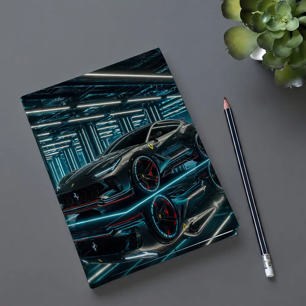 Ferrari Purosangue Black Neon Futuristic Garage – Notebooks