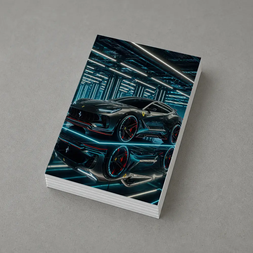 Ferrari Purosangue Black Neon Futuristic Garage – Postcards
