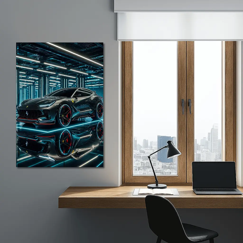 Ferrari Purosangue Black Neon Futuristic Garage – Wall Art