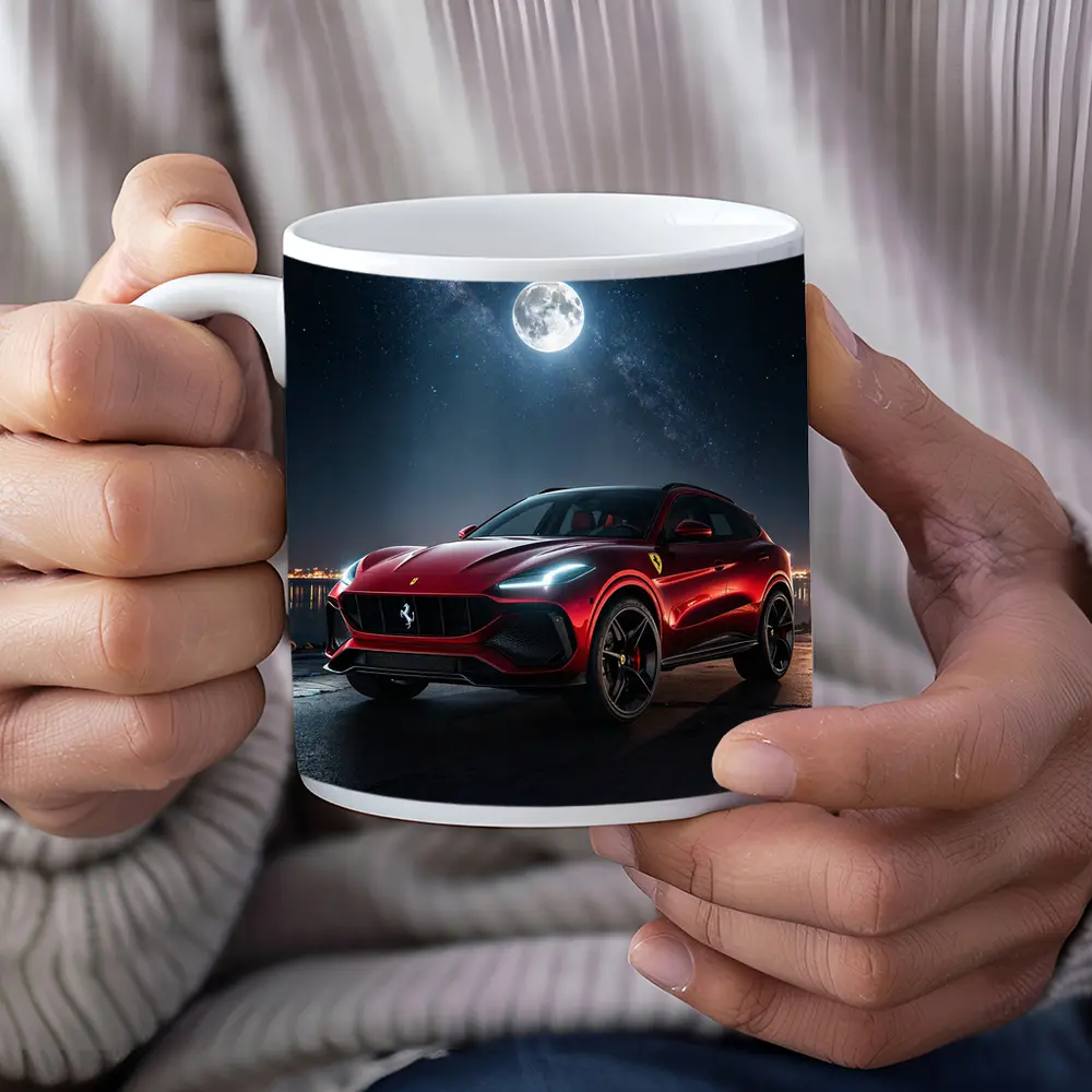 Ferrari Purosangue Red SUV Night Sky – Mugs