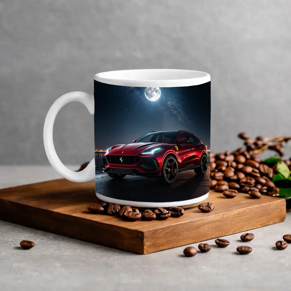 Ferrari Purosangue Red SUV Night Sky – Mugs