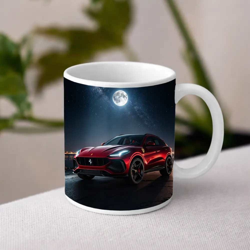 Ferrari Purosangue Red SUV Night Sky – Mugs