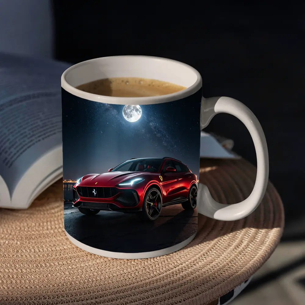 Ferrari Purosangue Red SUV Night Sky – Mugs