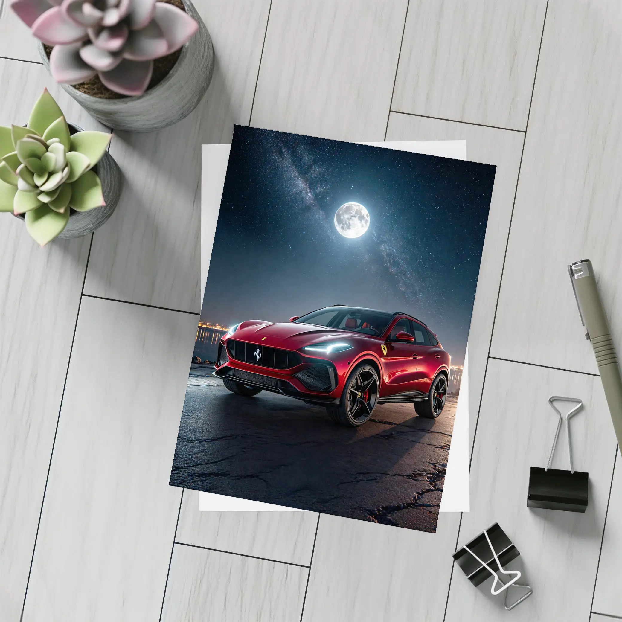 Ferrari Purosangue Red SUV Night Sky – Postcards