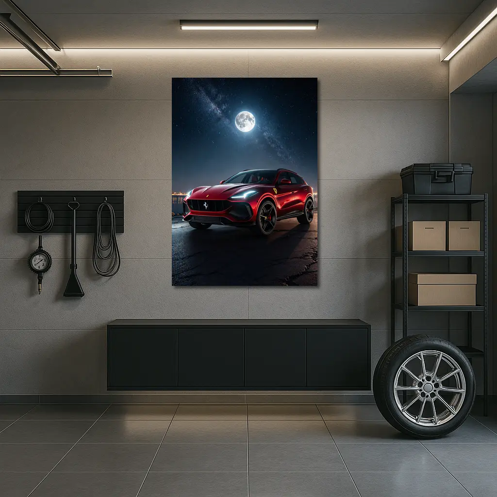 Ferrari Purosangue Red SUV Night Sky – Wall Art