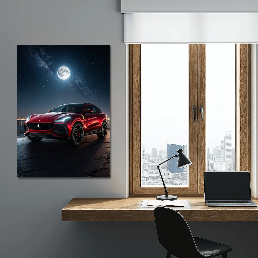 Ferrari Purosangue Red SUV Night Sky – Wall Art