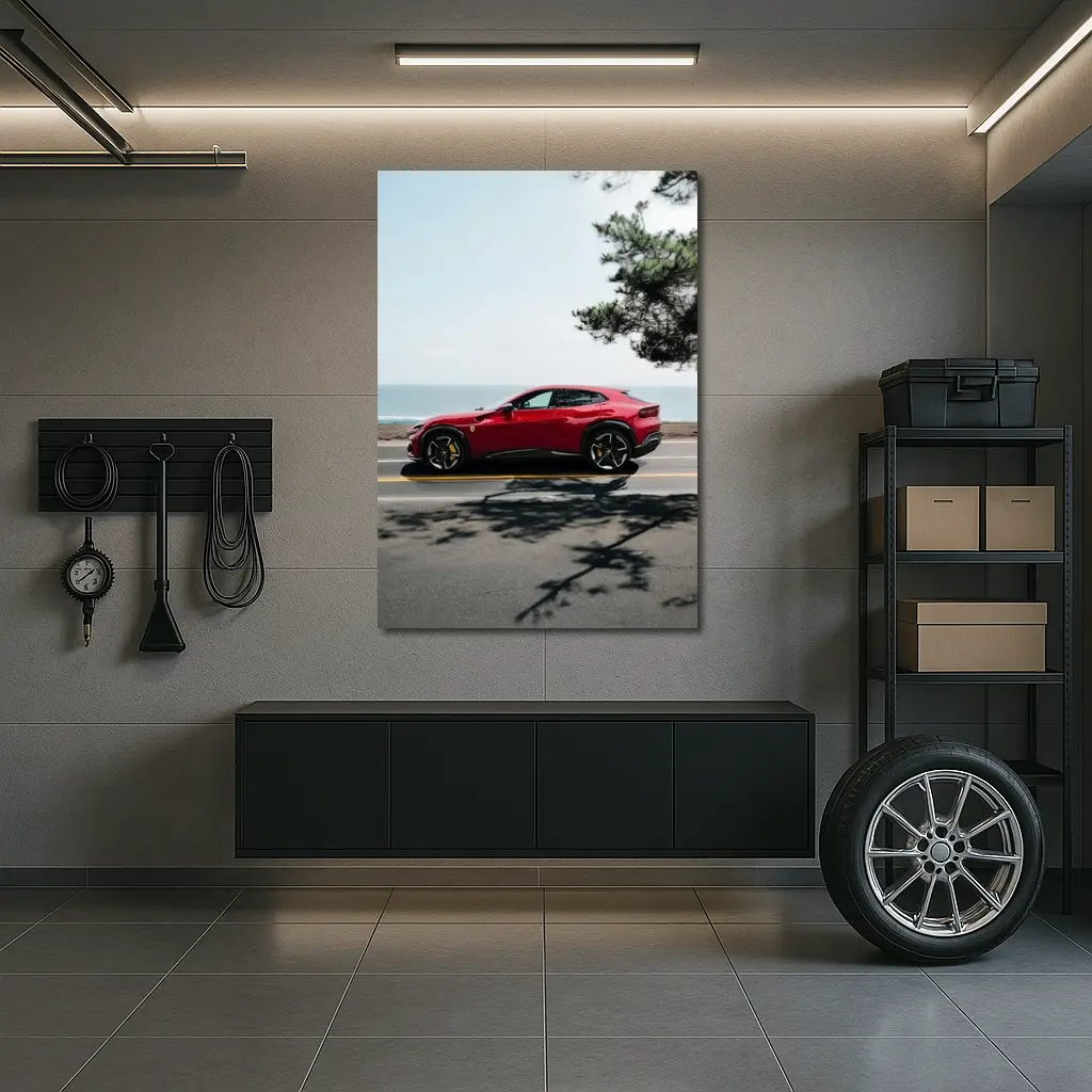 Ferrari Purosangue Red SUV Coastal Road – Wall Art