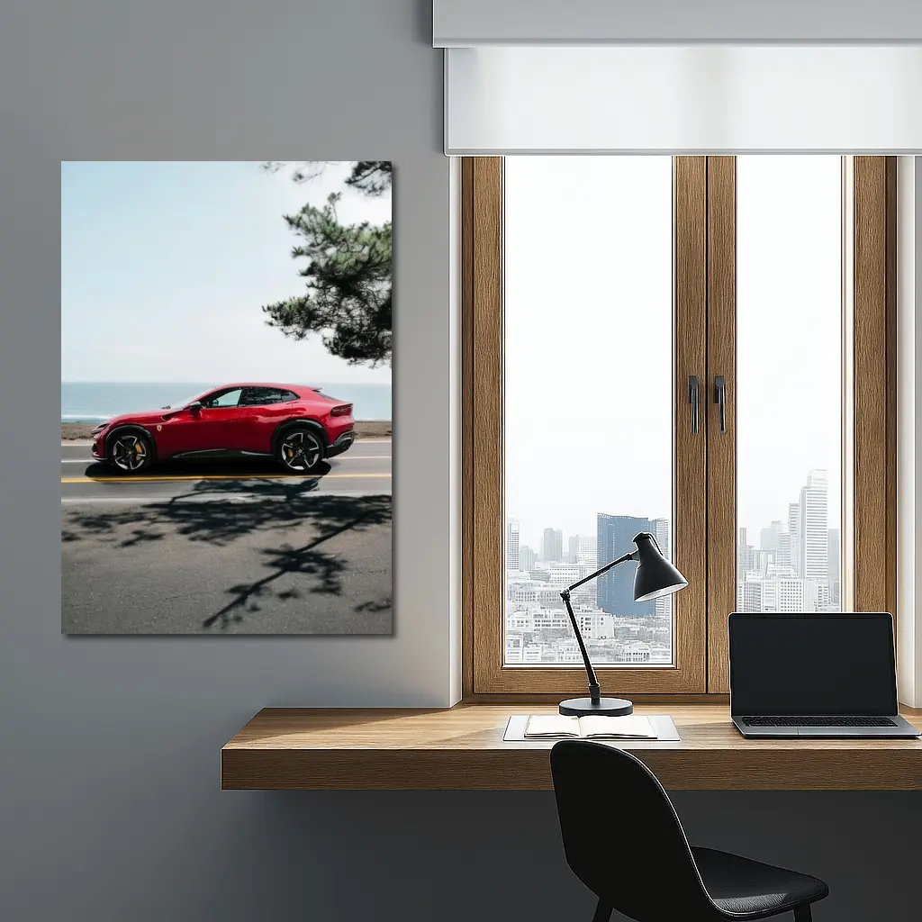 Ferrari Purosangue Red SUV Coastal Road – Wall Art