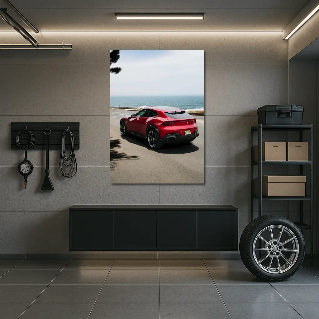 Ferrari Purosangue Red SUV Coastal Road – Wall Art