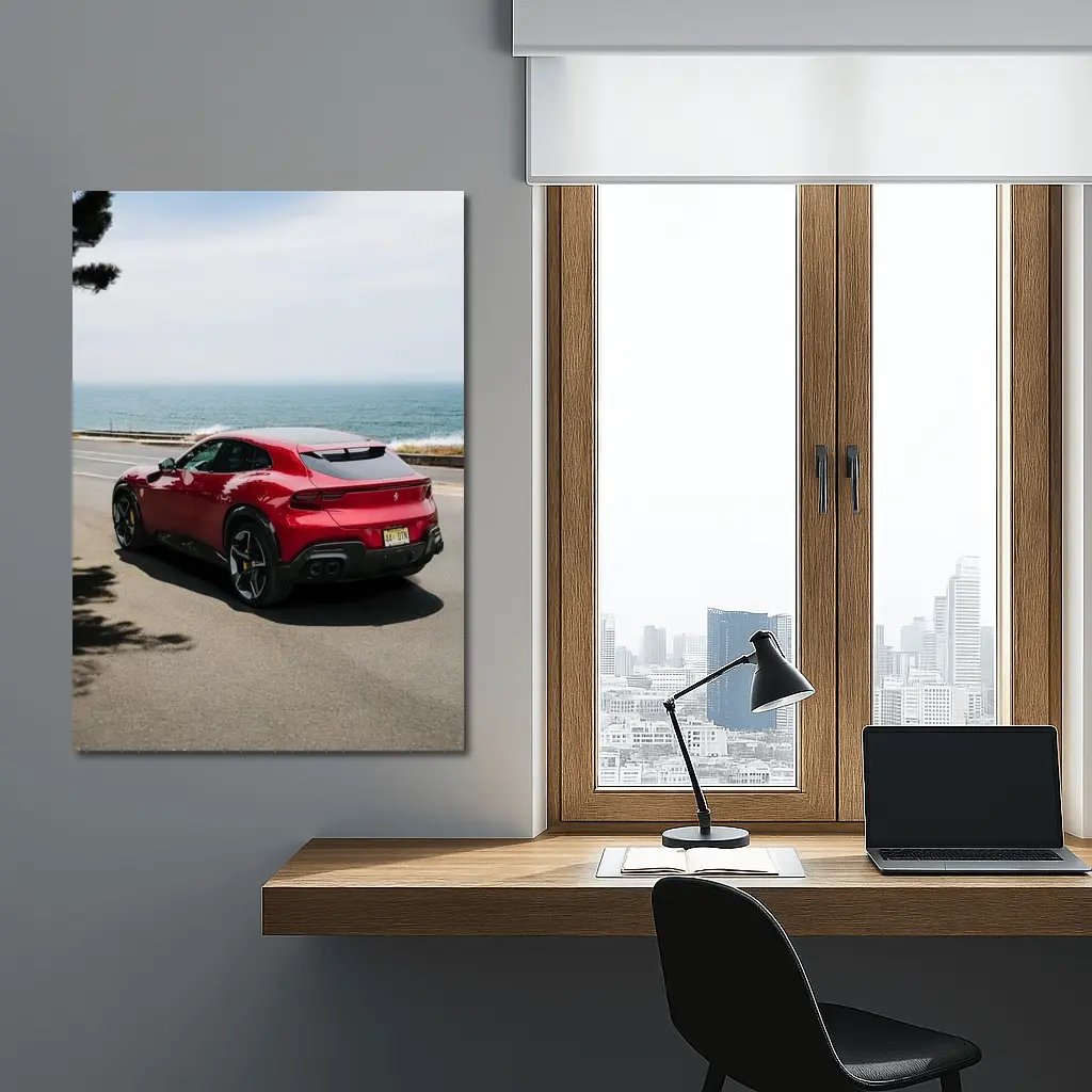 Ferrari Purosangue Red SUV Coastal Road – Wall Art
