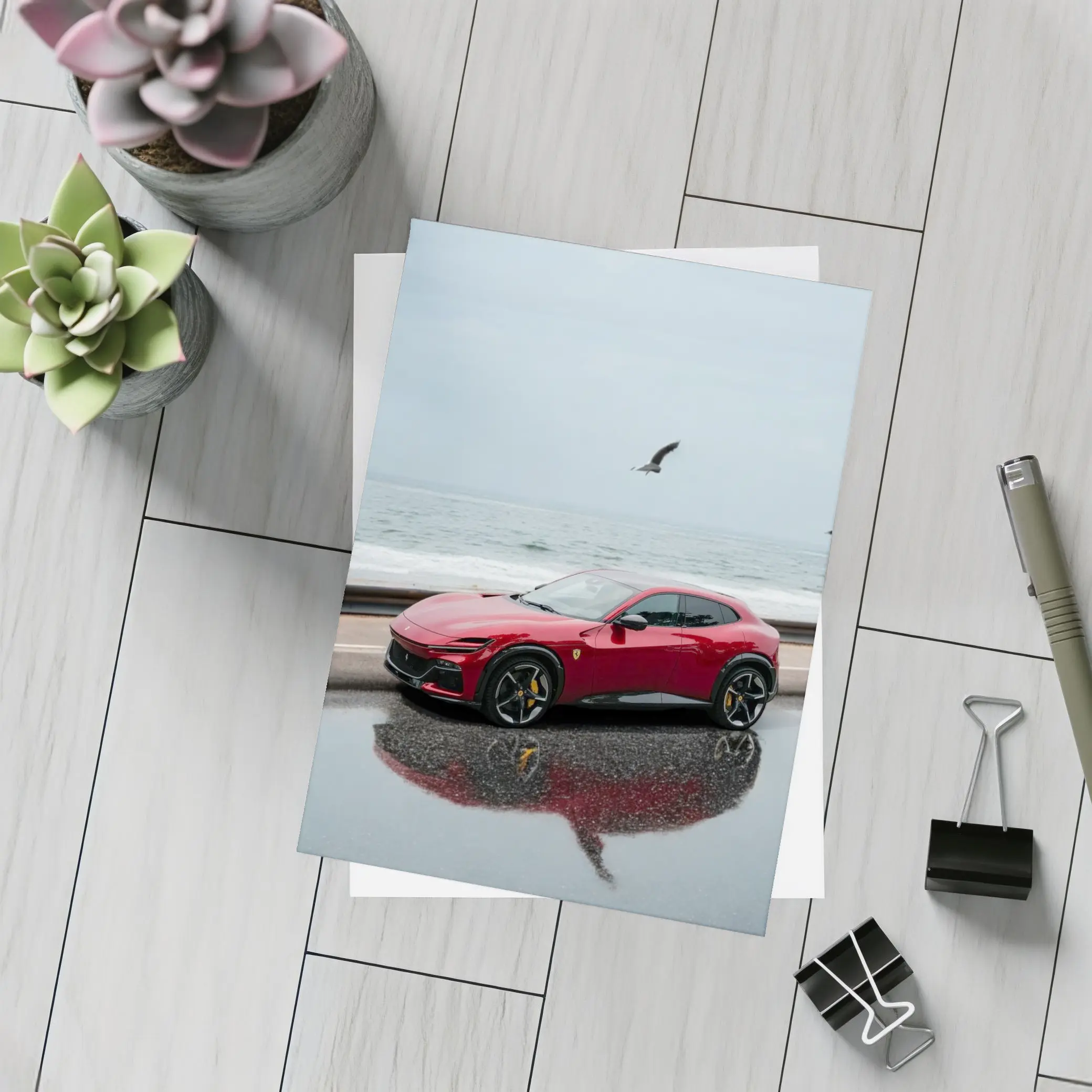 Ferrari Purosangue Red Wet Coastal Road – Postcards